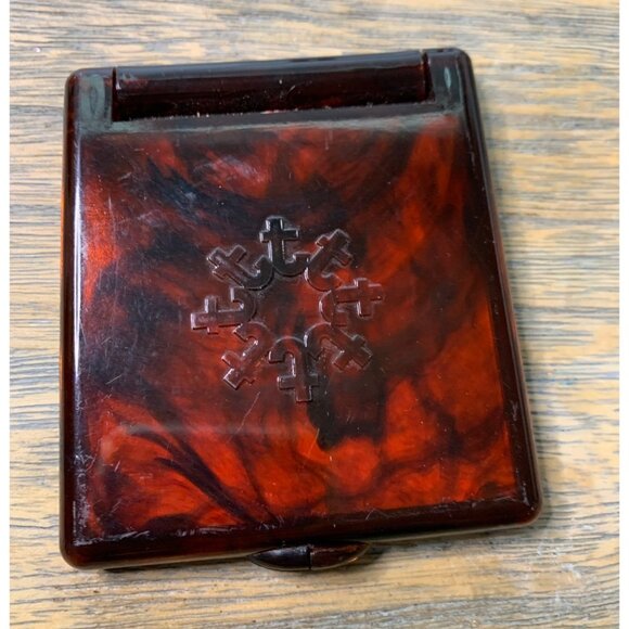 1940s Vtg Faux Tortoiseshell Bakelite Double Compact Mirror by Trina - Picture 1 of 6